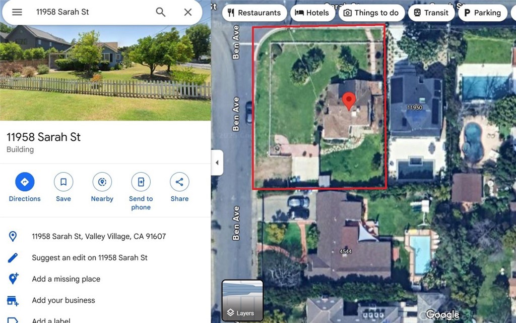 A property available for sale at 11958 Sarah Street, Valley Village, CA 91607.